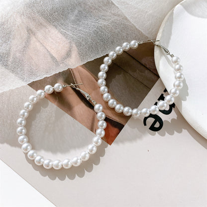 Pearl and Silver-Plated Hoop Earrings, botanical inspired, detail close-up