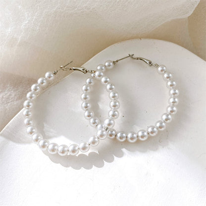 Pearl and Silver-Plated Hoop Earrings, botanical inspired, front view