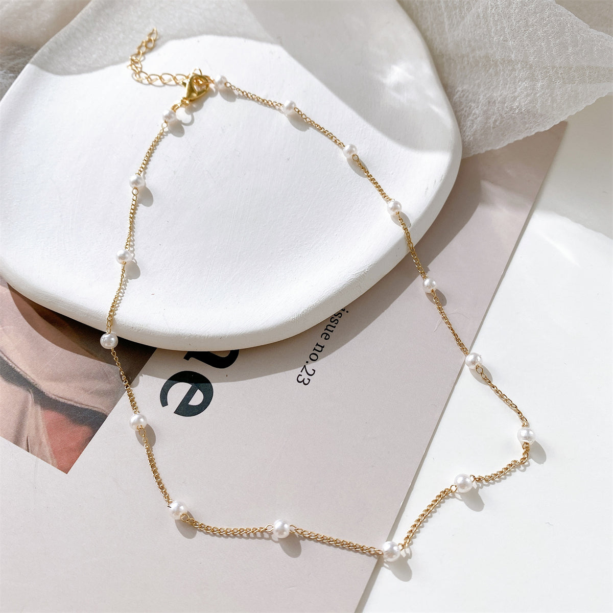 Pearl & 18K Gold-Plated Station Necklace