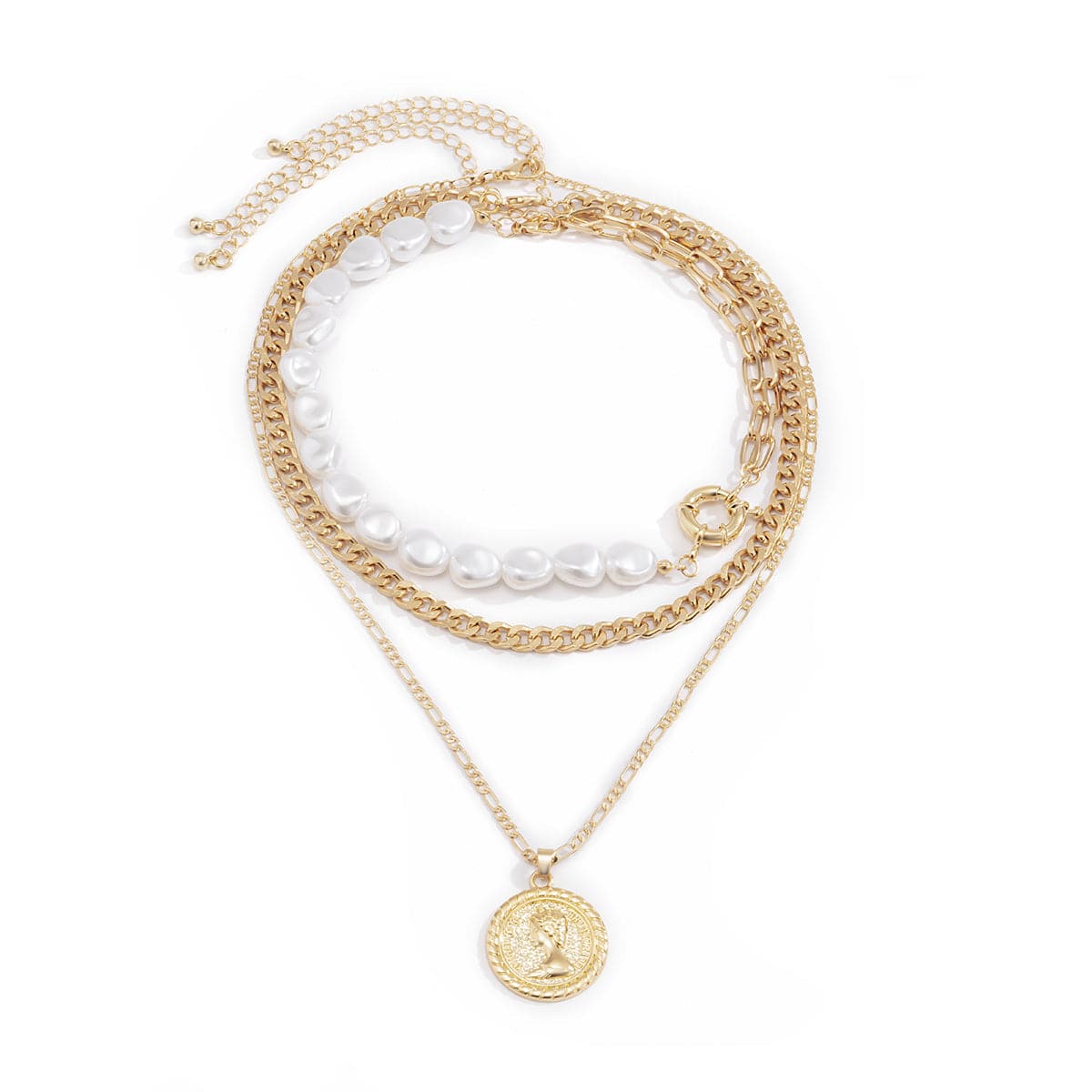 Pearl & 18K Gold-Plated Coin Pendant Necklace Set