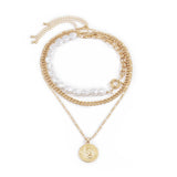 Imitation Pearl & 18K Gold-Plated Coin Pendant Necklace Set