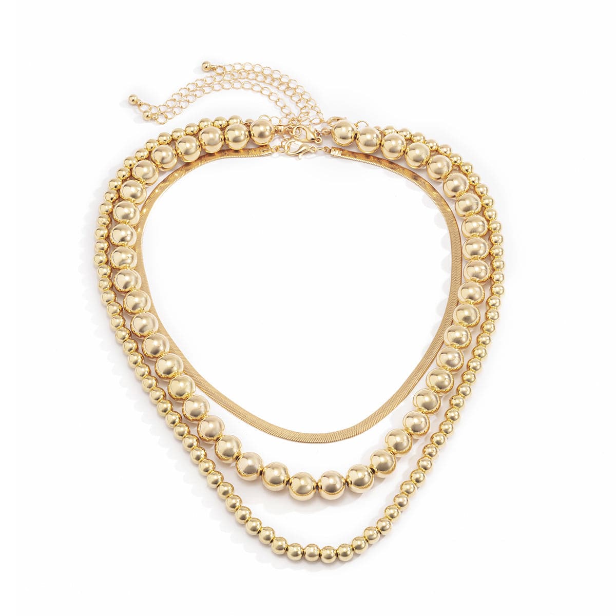 18K Gold-Plated Bead and Snake Chain Necklace Set, jewelry gift sets for women, dainty minimalist design, detail close-up