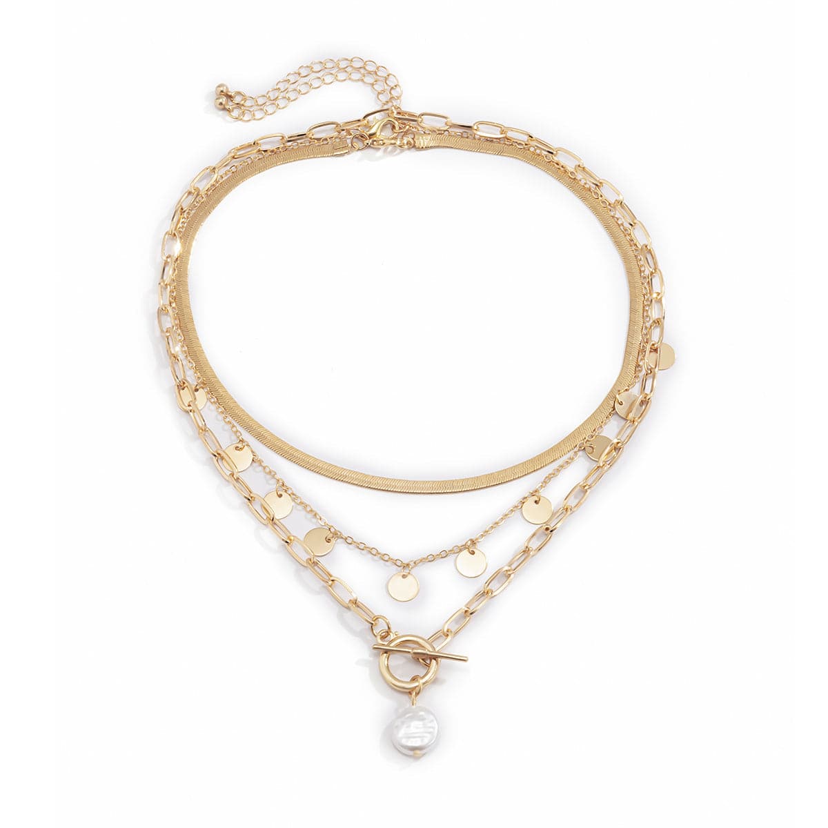 Pearl & 18K Gold-Plated Sequin Necklace Set