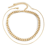 18k Gold-Plated Curb Chain Choker Necklace & Mini Herringbone Chain
