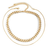 18k Gold-Plated Curb Chain Choker Necklace & Mini Herringbone Chain