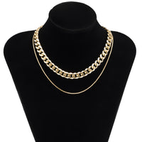 18k Gold-Plated Curb Chain Choker Necklace & Mini Herringbone Chain
