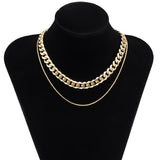 18k Gold-Plated Curb Chain Choker Necklace & Mini Herringbone Chain