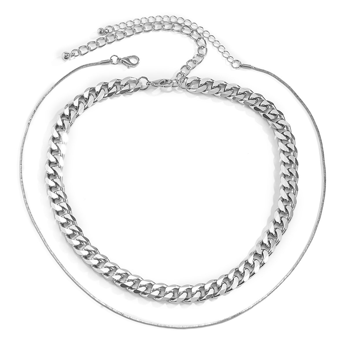 Silver-Plated Curb Chain Choker Necklace and Mini Herringbone Chain, jewelry gift sets for women, lifestyle look