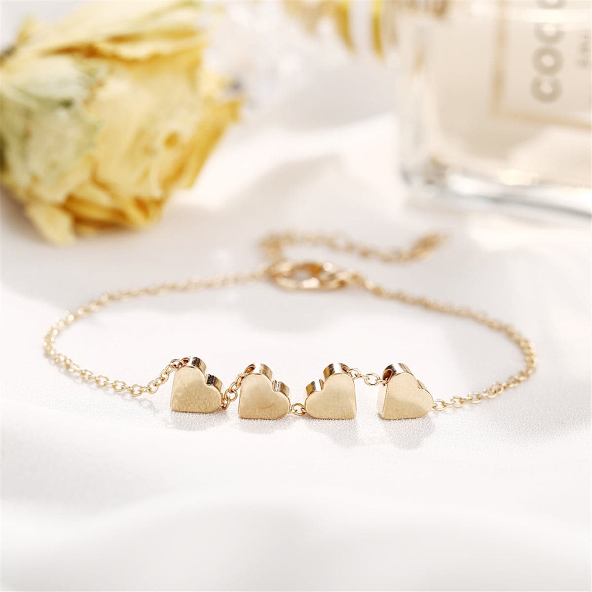 18K Gold-Plated Heart Bracelet, gold bracelet for women, botanical inspired, lifestyle look