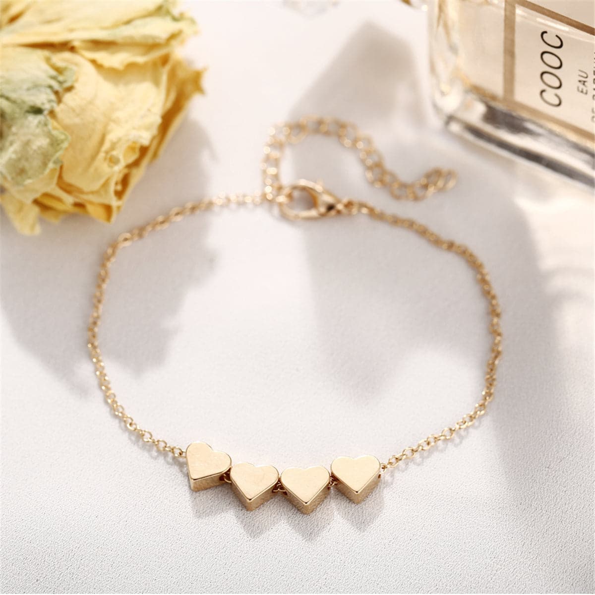 18K Gold-Plated Heart Bracelet, gold bracelet for women, botanical inspired, front view
