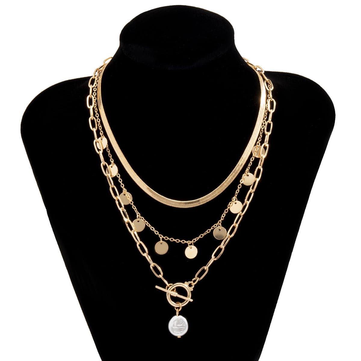 Pearl & 18K Gold-Plated Sequin Necklace Set