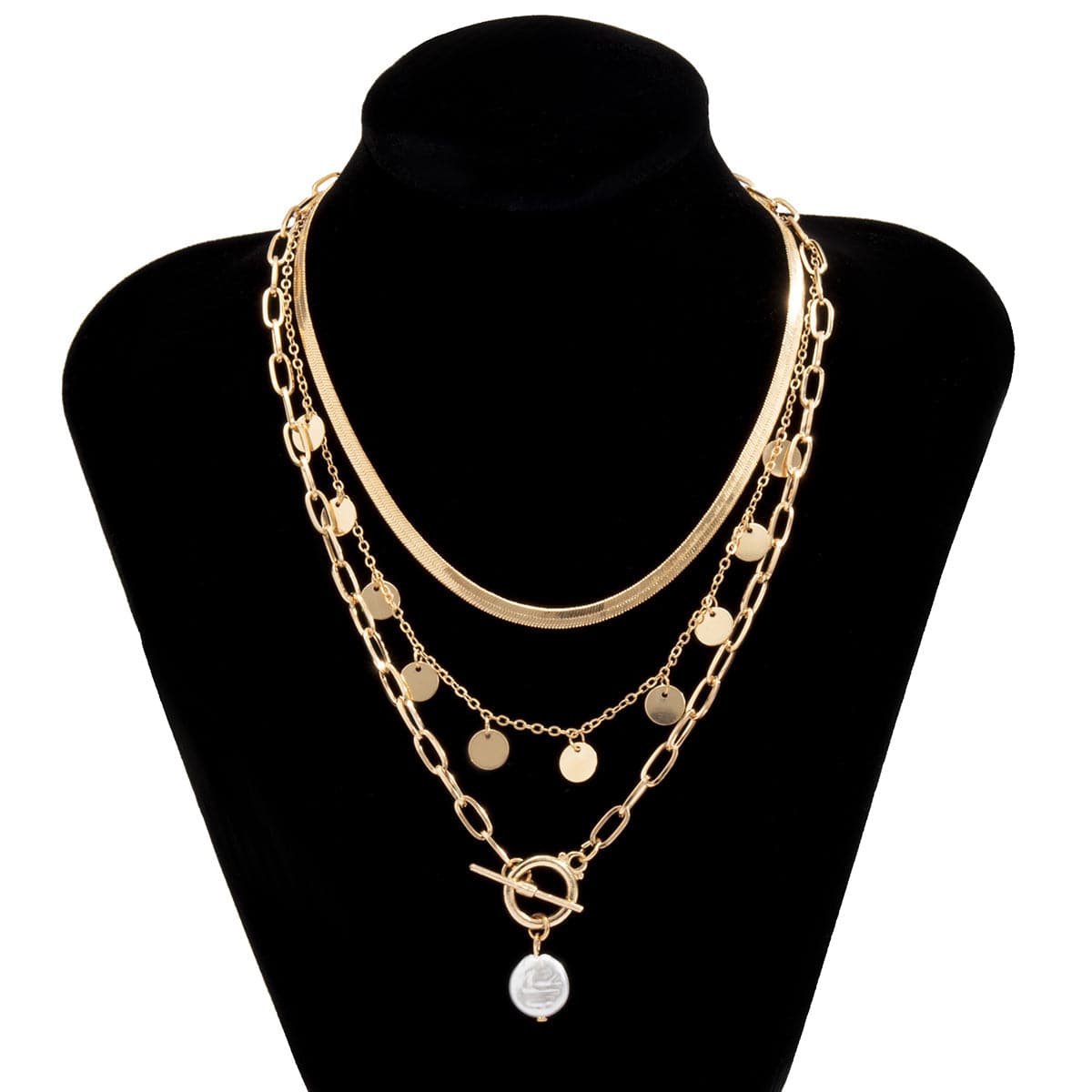 Pearl & 18K Gold-Plated Sequin Necklace Set