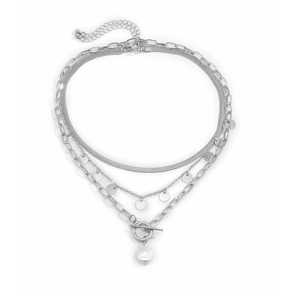 Pearl & Silver-Plated Toggle Pendant Necklace Set