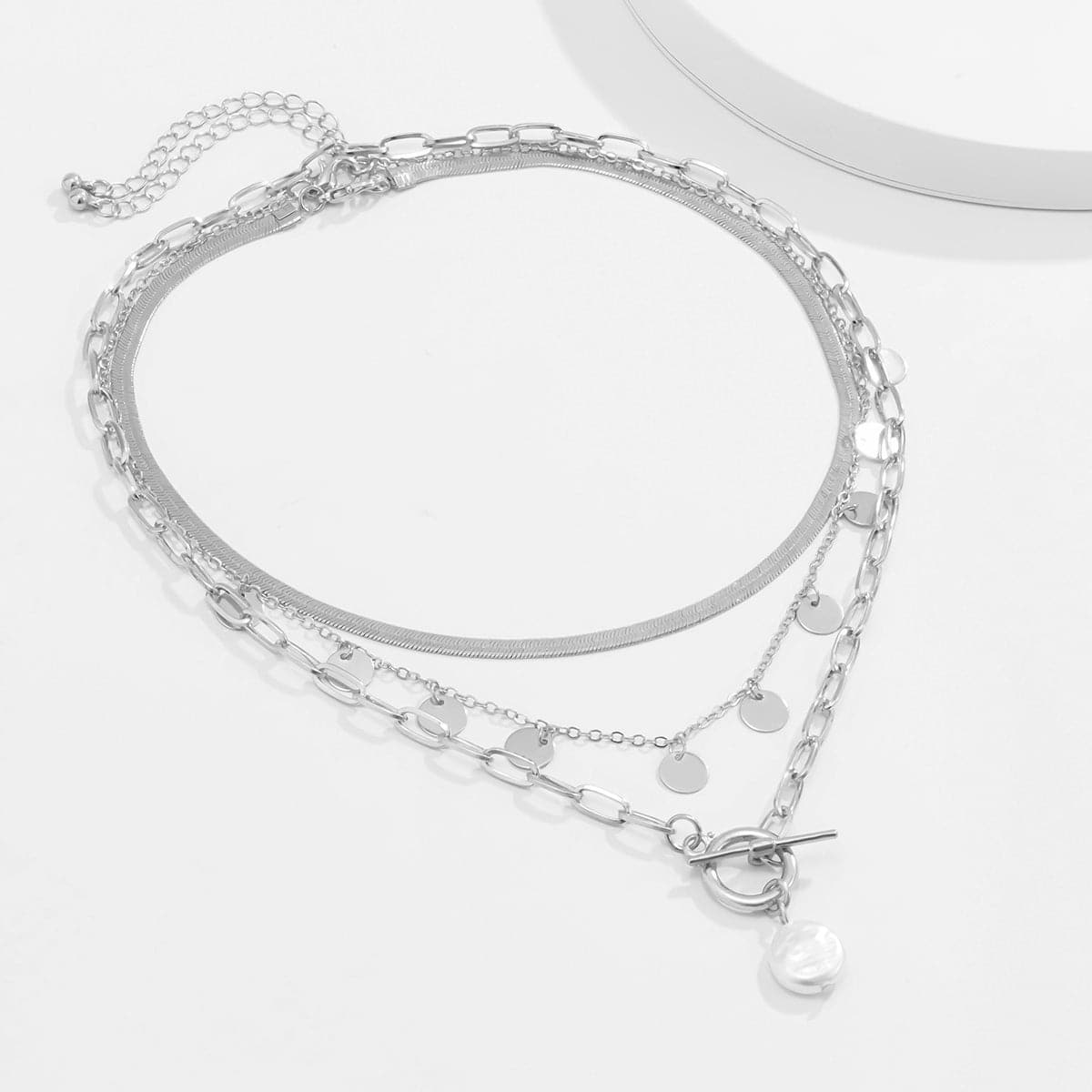 Pearl and Silver-Plated Toggle Pendant Necklace Set, jewelry gift sets for women, everyday style, side view