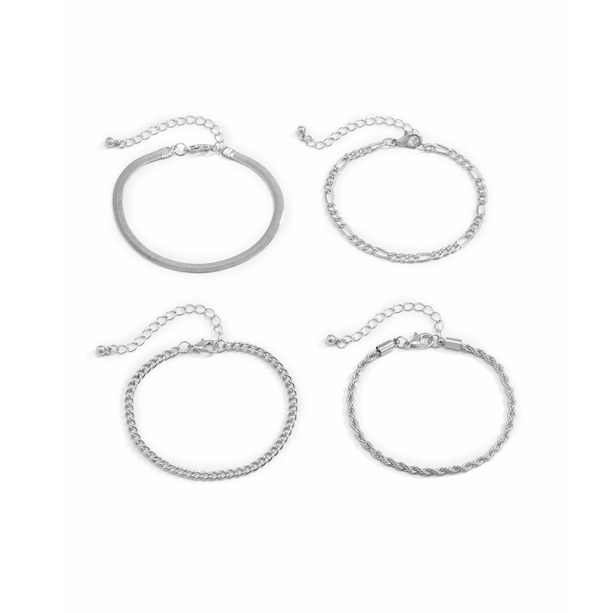 Silver-Plated Figaro Chain Bracelet Set