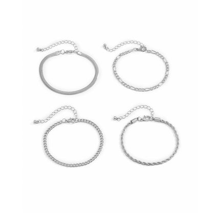 Silver-Plated Figaro Chain Bracelet Set, jewelry gift sets for women, everyday style, styled look