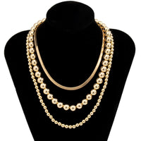 18k Gold-Plated Bead & Snake Chain Necklace Set