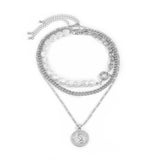 Imitation Pearl & Silver-Plated Coin Pendant Necklace Set