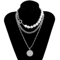 Imitation Pearl & Silver-Plated Coin Pendant Necklace Set