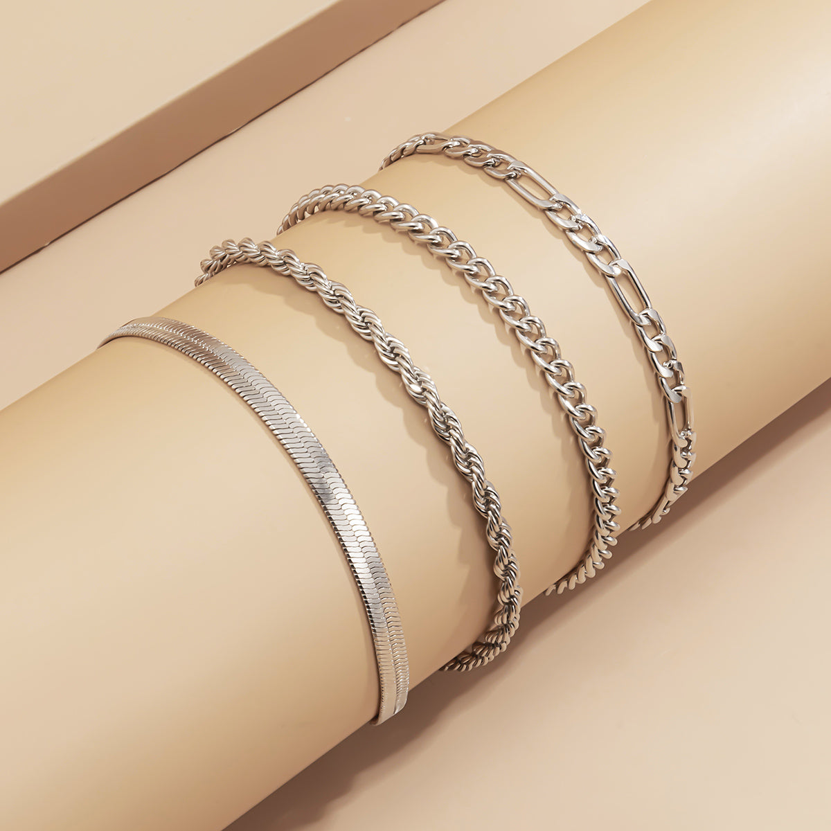 Silver-Plated Figaro Chain Bracelet Set