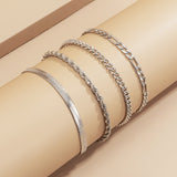 Silvertone Figaro Chain Bracelet Set