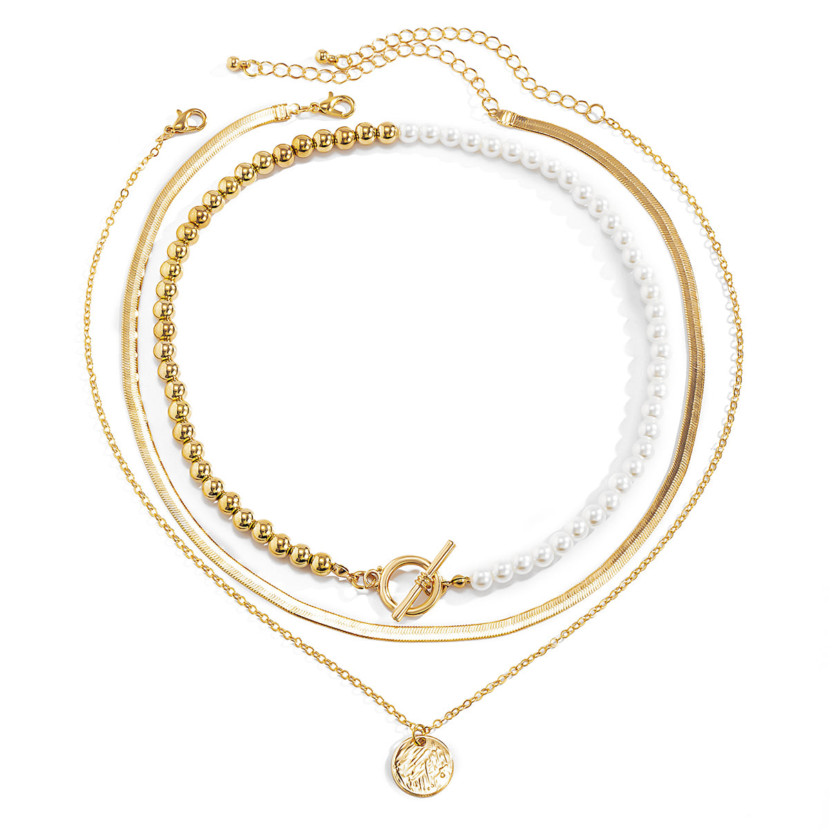 Pearl and 18K Gold-Plated Toggle Necklace Set, jewelry gift sets for women, dainty minimalist design, lifestyle look