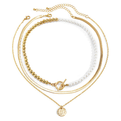 Pearl and 18K Gold-Plated Toggle Necklace Set, jewelry gift sets for women, dainty minimalist design, lifestyle look
