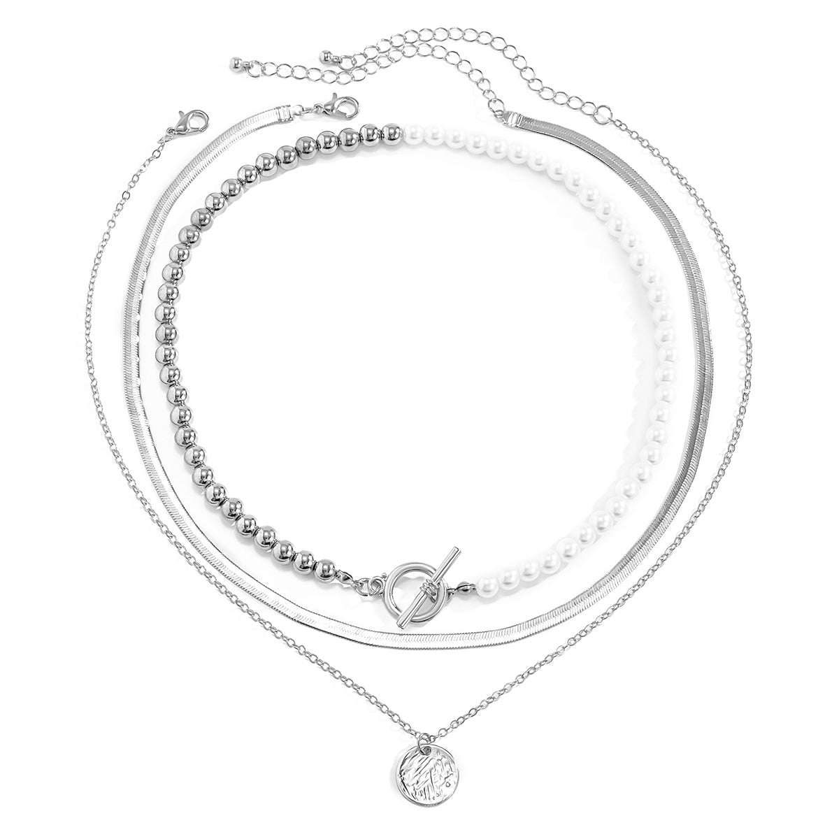 Pearl and Silver-Plated Toggle Necklace Set, jewelry gift sets for women, vintage-inspired design, lifestyle look
