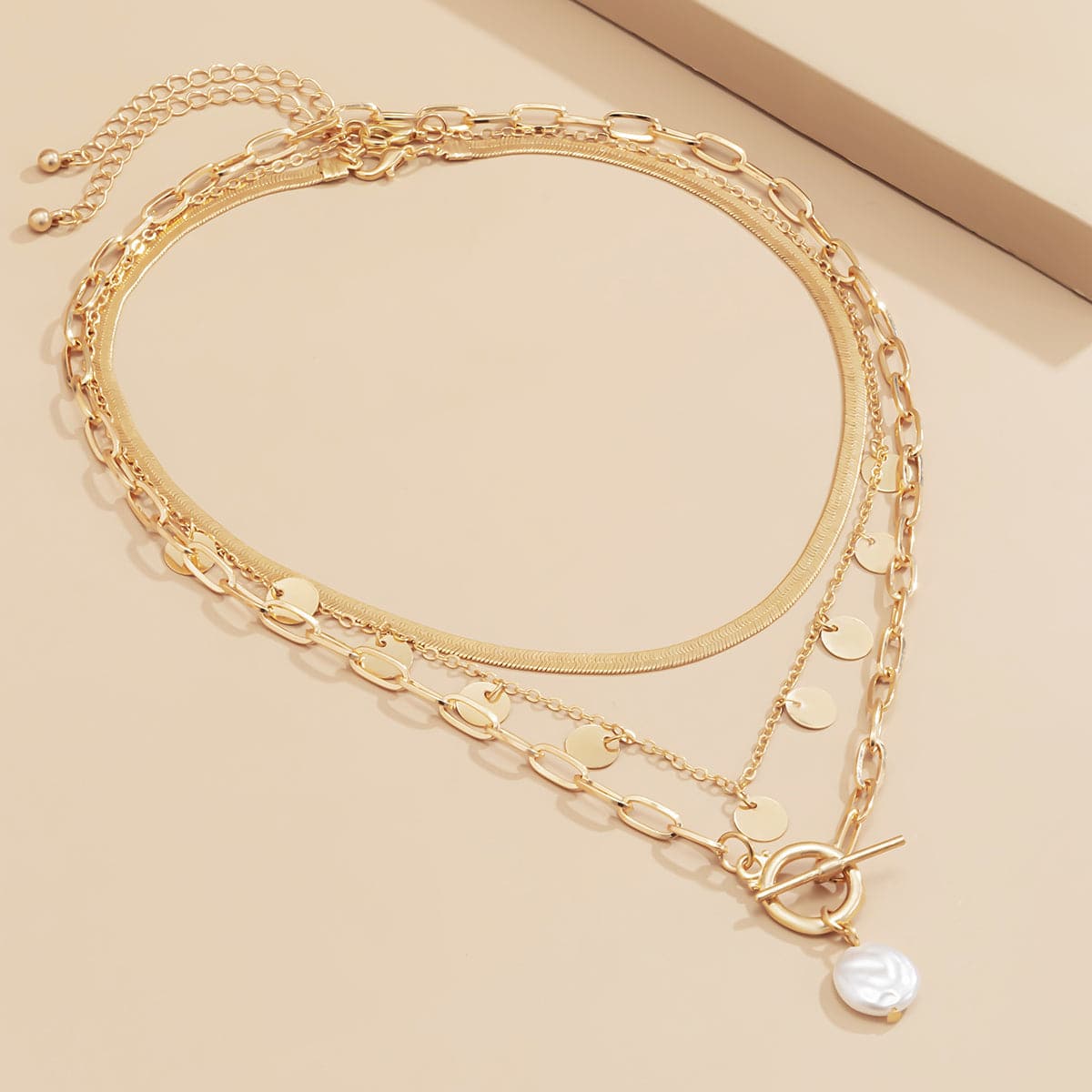 Pearl and 18K Gold-Plated Sequin Necklace Set, jewelry gift sets for women, dainty minimalist design, styled look