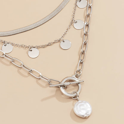 Pearl and Silver-Plated Toggle Pendant Necklace Set, jewelry gift sets for women, everyday style, detail close-up