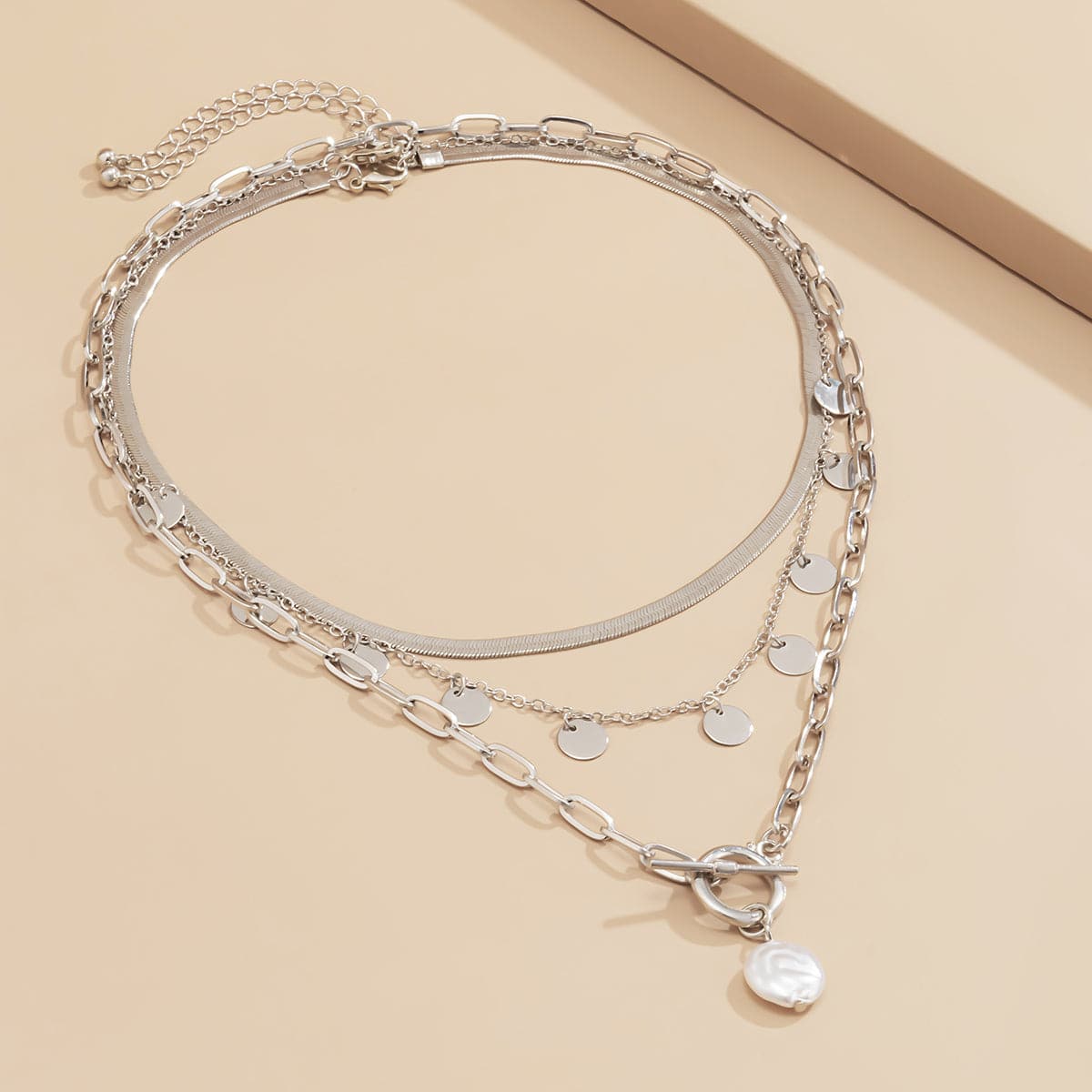Pearl & Silver-Plated Toggle Pendant Necklace Set