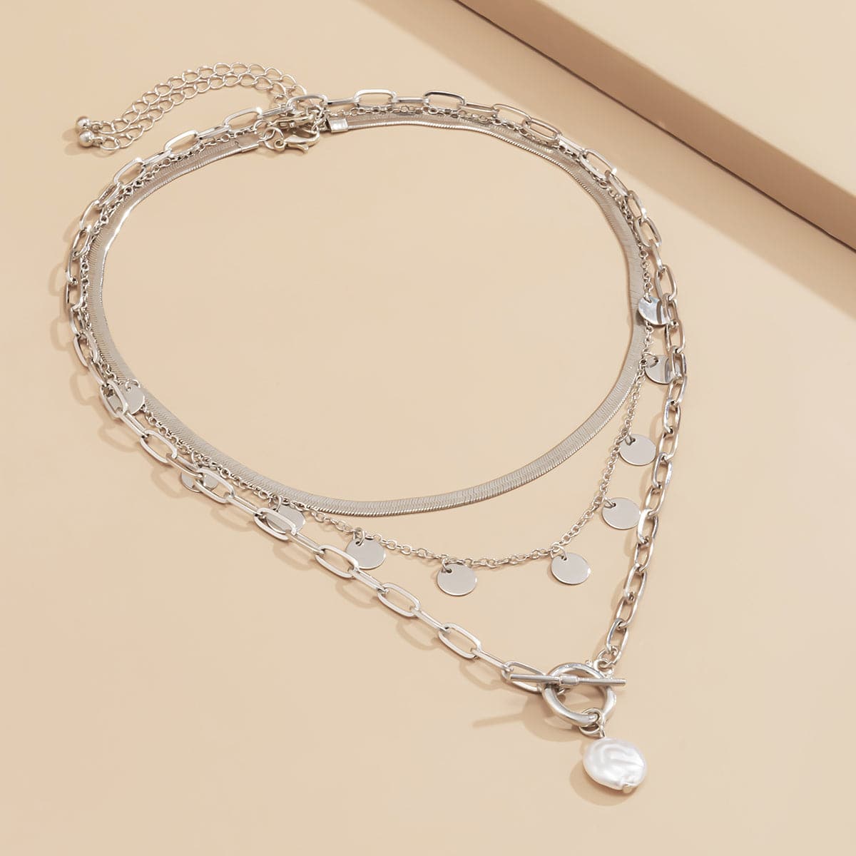 Pearl and Silver-Plated Toggle Pendant Necklace Set, jewelry gift sets for women, everyday style, styled look