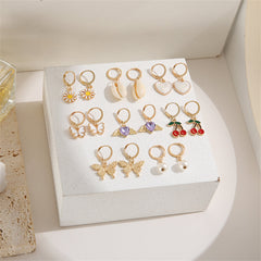 Pearl & Crystal 18K Gold-Plated Butterfly Drop Earrings Set