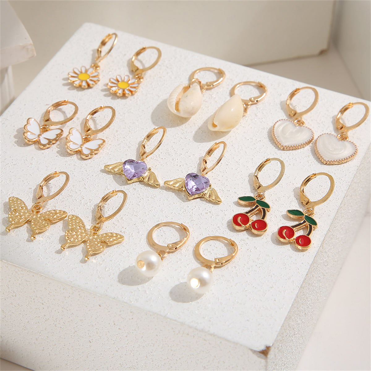 Pearl & Crystal 18K Gold-Plated Butterfly Drop Earrings Set