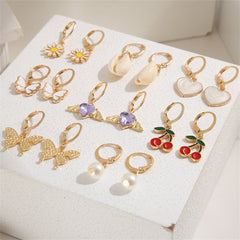 Pearl & Crystal 18K Gold-Plated Butterfly Drop Earrings Set