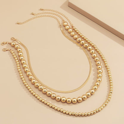18K Gold-Plated Bead and Snake Chain Necklace Set, jewelry gift sets for women, dainty minimalist design, lifestyle look