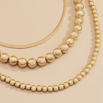 18K Gold-Plated Bead and Snake Chain Necklace Set, jewelry gift sets for women, dainty minimalist design, styled look