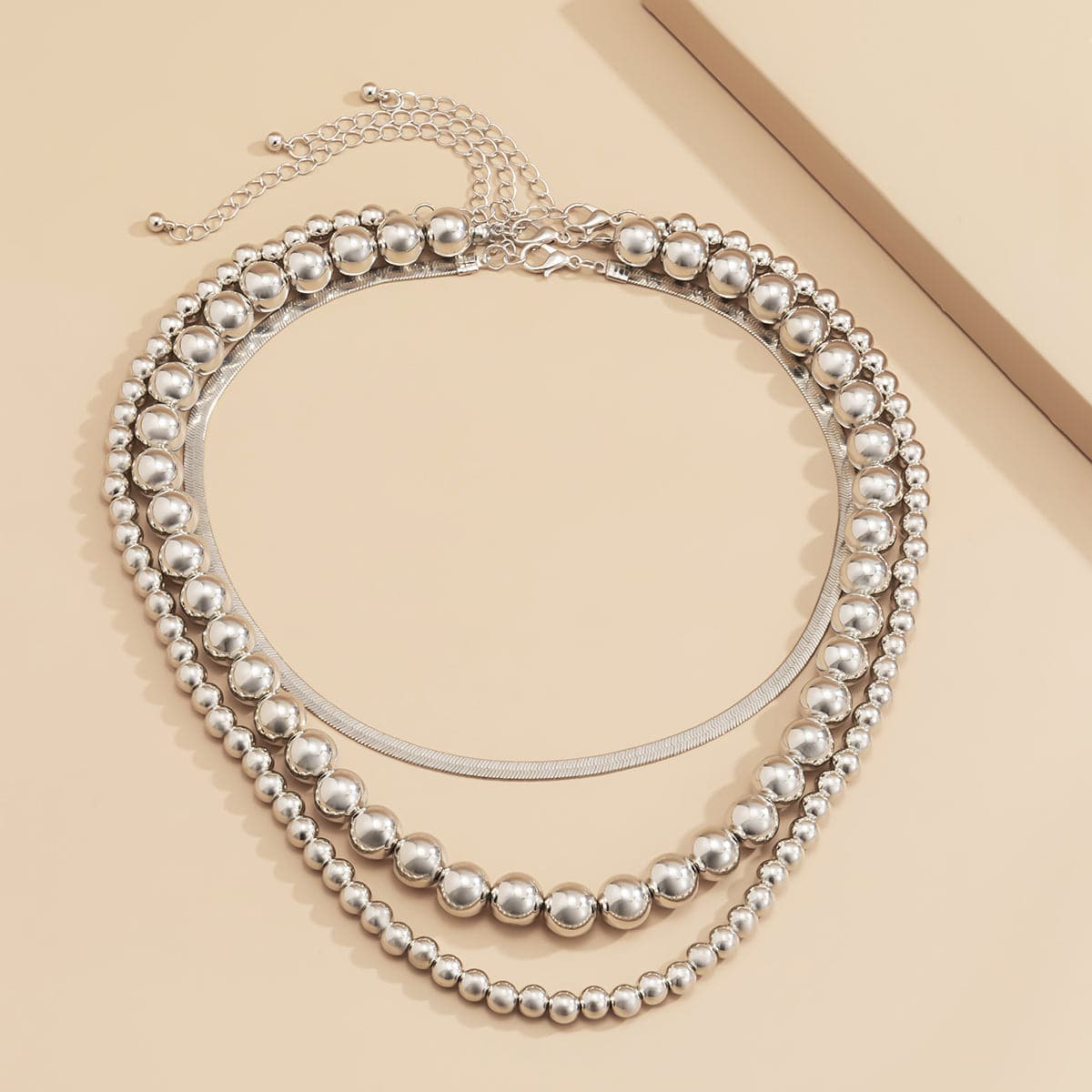 Silver-Plated Herringbone Chain Choker Necklace Set, jewelry gift sets for women, botanical inspired, styled look