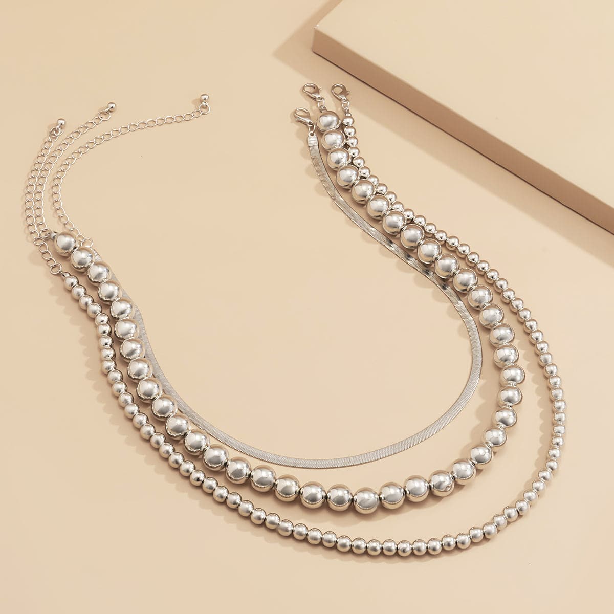 Silver-Plated Herringbone Chain Choker Necklace Set