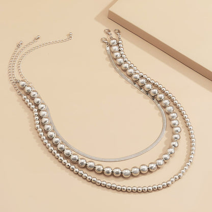 Silver-Plated Herringbone Chain Choker Necklace Set