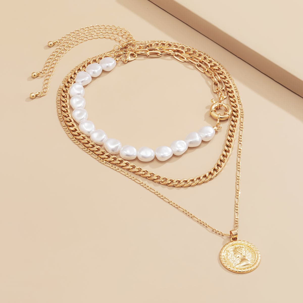 Pearl & 18K Gold-Plated Coin Pendant Necklace Set