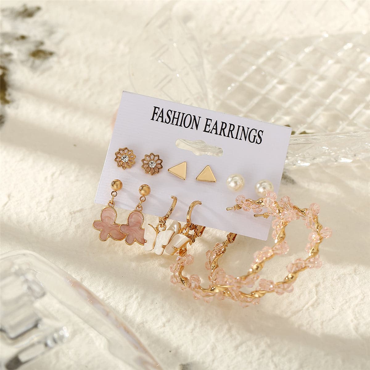 Pearl and Enamel 18K Gold-Plated Flower Butterfly Earring Set, gold stud earrings for women, everyday style, side view