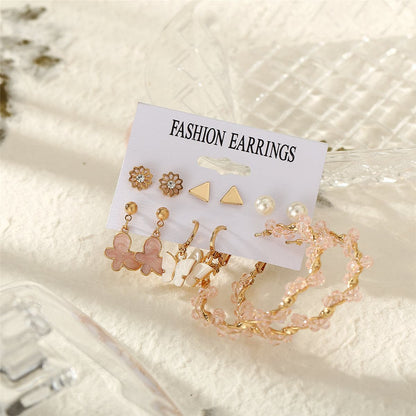 Pearl and Enamel 18K Gold-Plated Flower Butterfly Earring Set, gold stud earrings for women, everyday style, side view