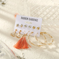 Coral & Goldtone Heart Butterfly Drop Earring Set