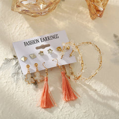 Coral Polyster & Acrylic 18K Gold-Plated Heart Butterfly Drop Earring Set