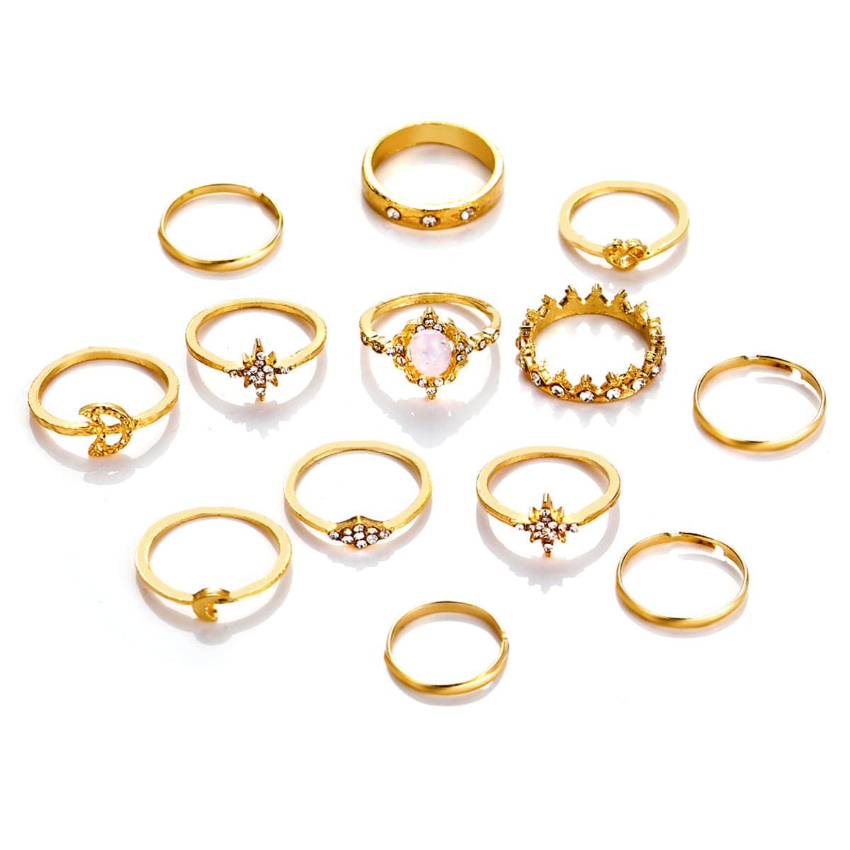 Cubic Zirconia & 18K Gold-Plated Celestial Ring Set