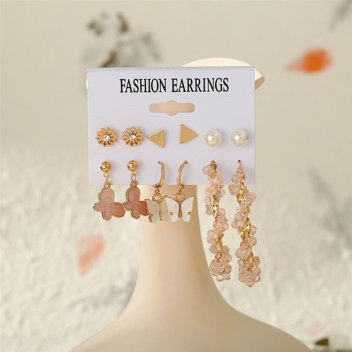 Pearl and Enamel 18K Gold-Plated Flower Butterfly Earring Set, gold stud earrings for women, everyday style, lifestyle look