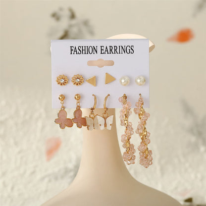 Pearl and Enamel 18K Gold-Plated Flower Butterfly Earring Set, gold stud earrings for women, everyday style, lifestyle look