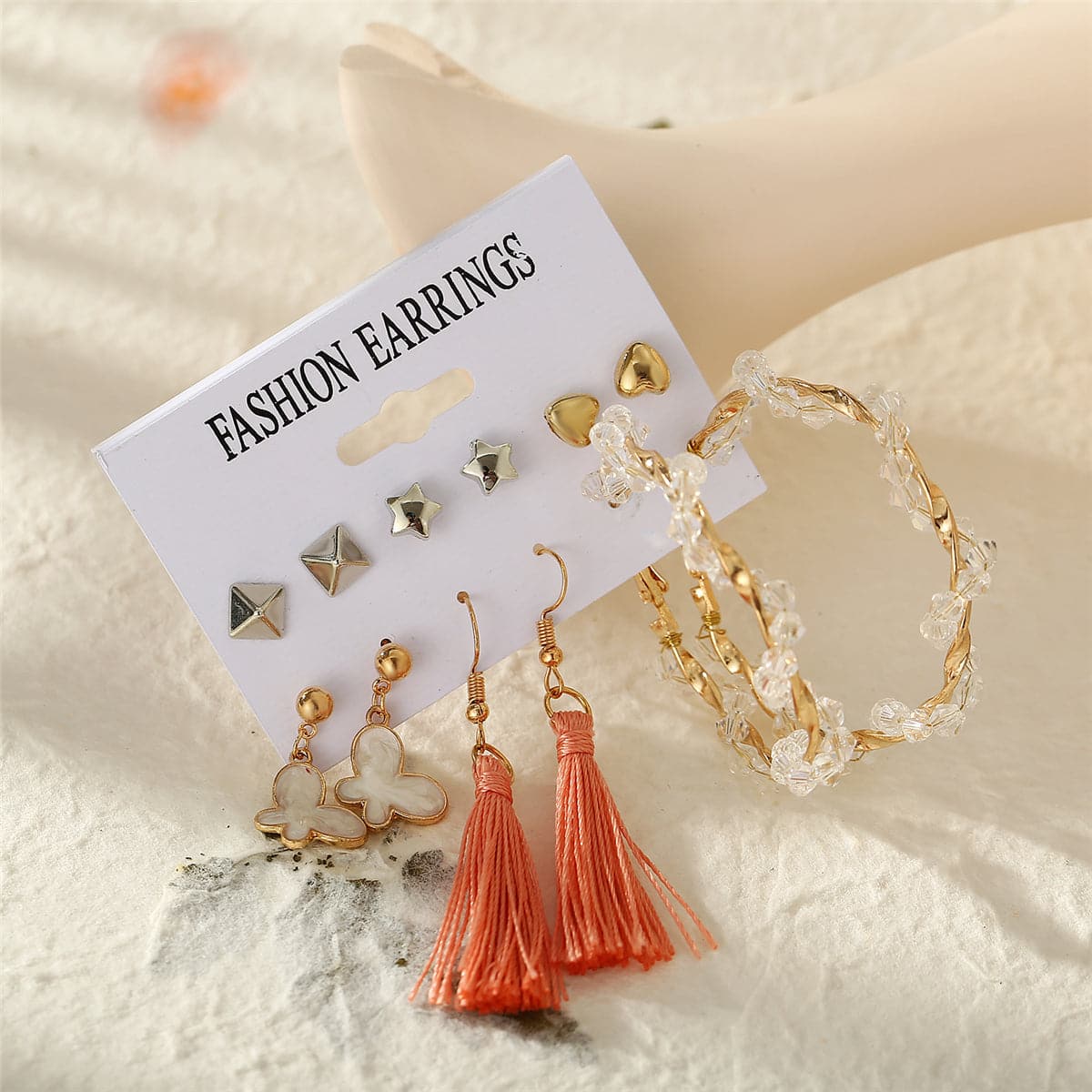 Coral Polyster and Acrylic 18K Gold-Plated Heart Butterfly Drop Earring Set, gold stud earrings for women, styled look