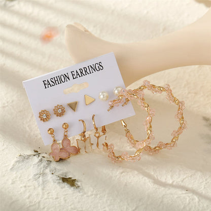 Pearl and Enamel 18K Gold-Plated Flower Butterfly Earring Set, gold stud earrings for women, everyday style, styled look